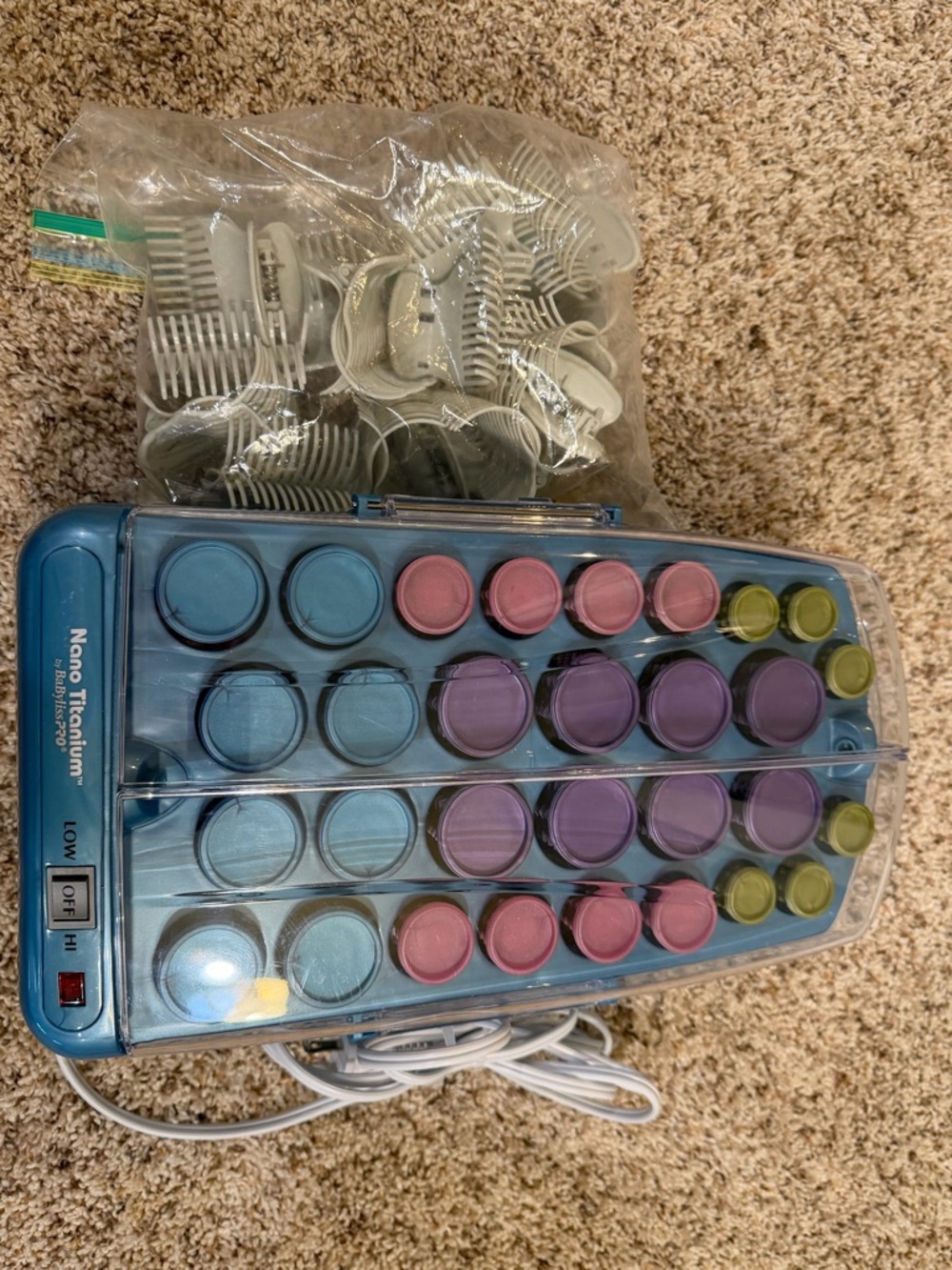 BaBylissPRO Nano Titanium Electric Hot Rollers - Blue with Purple & Pink Rollers - Picture 2 of 7